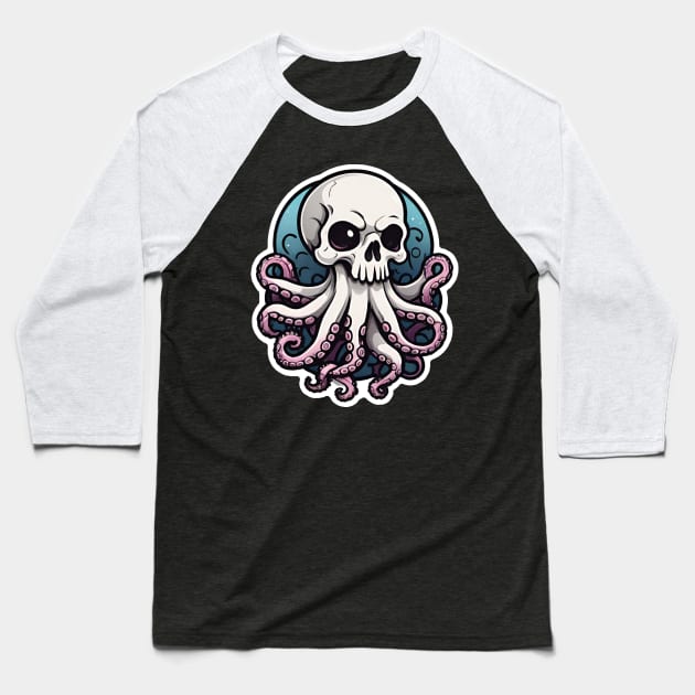 Octopus Skull 2 Baseball T-Shirt by Grave Digs